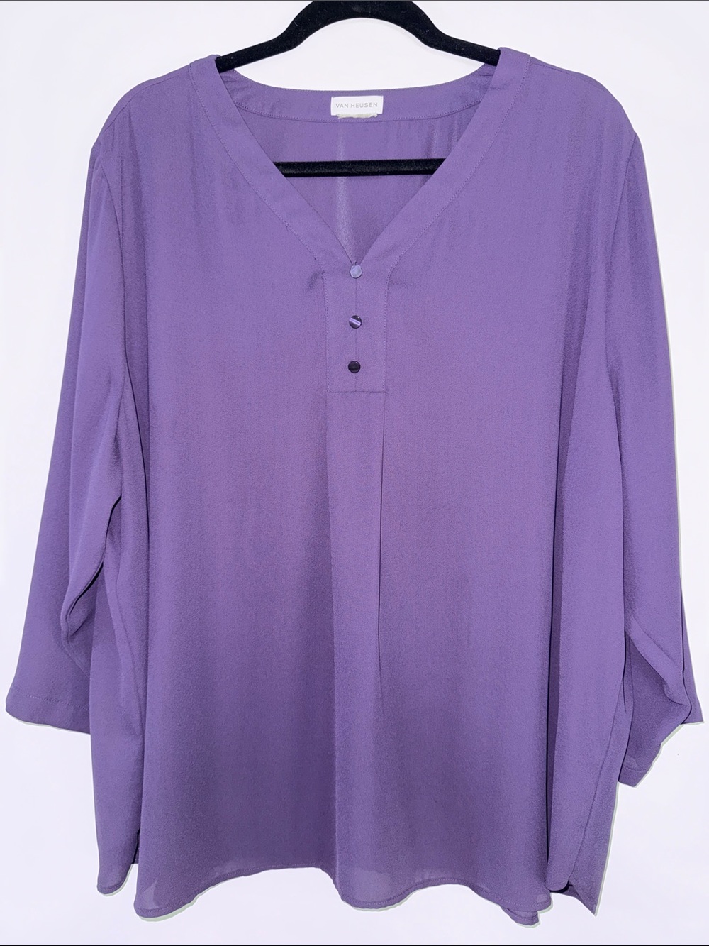 Van Heusen Purple V-Neck Button-Trim Long Sleeve Tunic